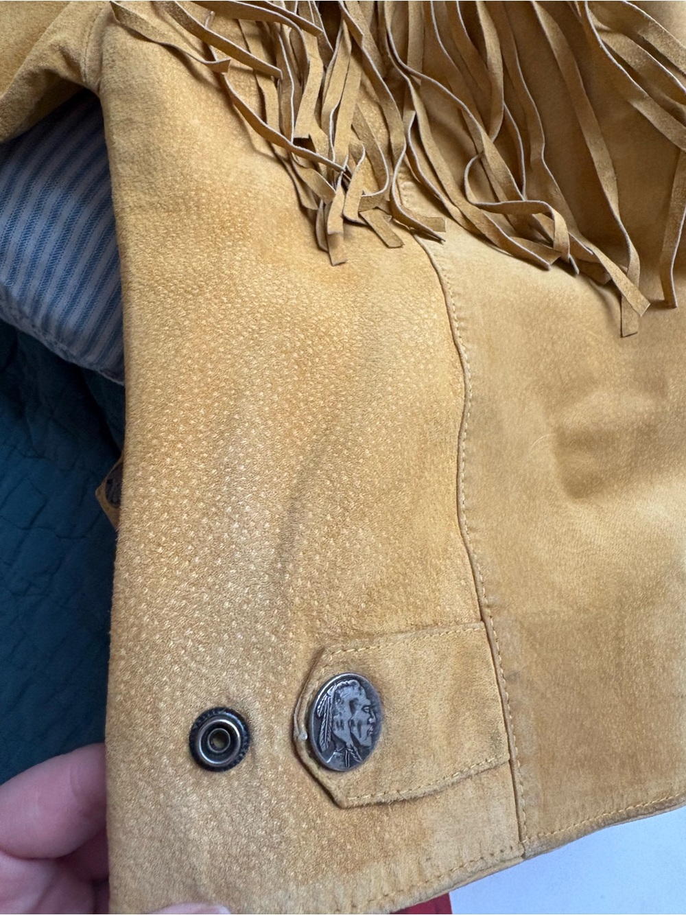 Women's Mustard Fringe Suede Jacket - Picture 8 of 8
